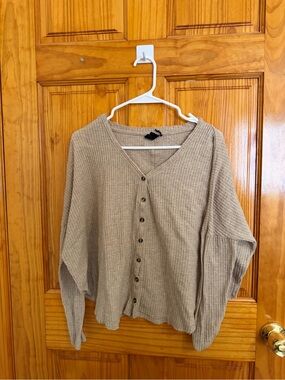 Women’s Button-Front Waffle Knit Sweater - Beige